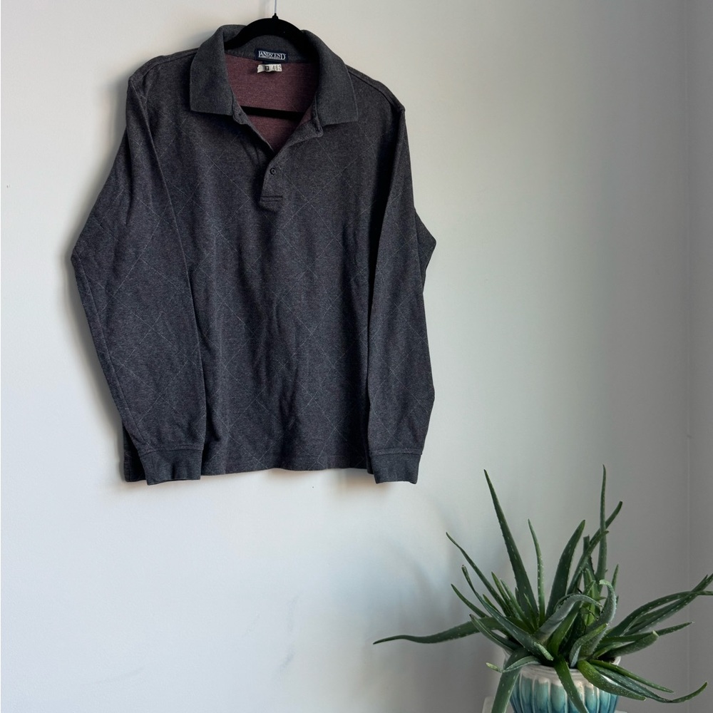VTG Lands' End Gray and Burgundy Argyle Polo Shirt